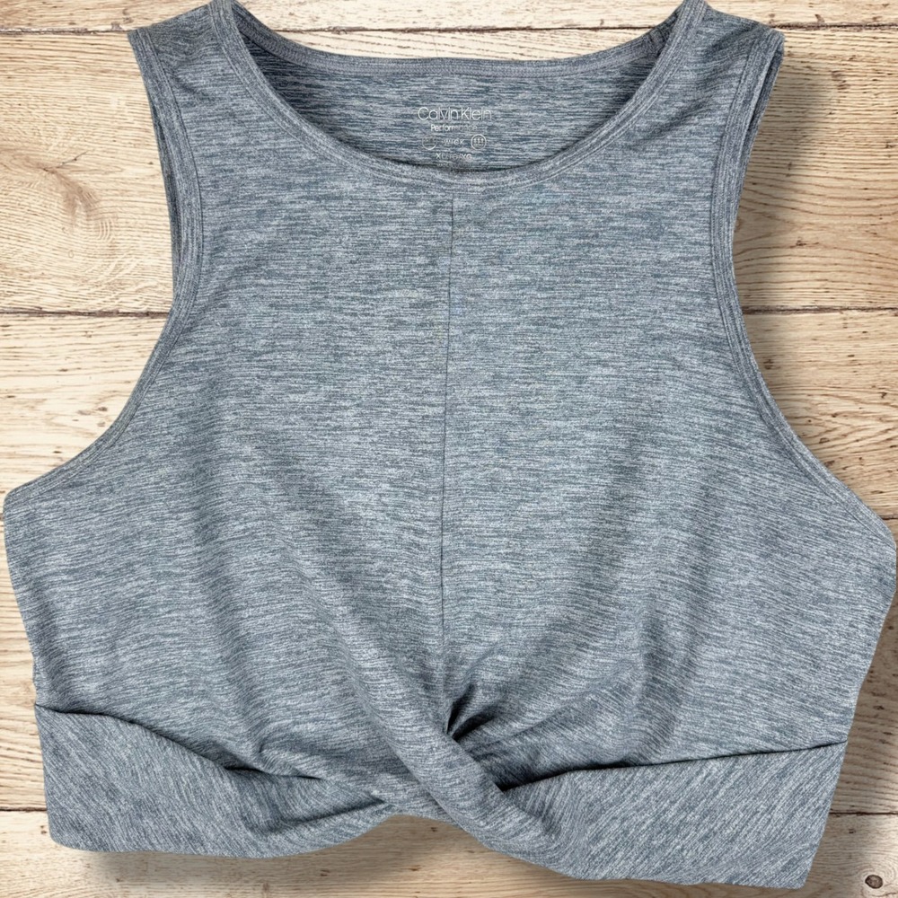 CALVIN KLEIN Performance Twist Front‎ Cropped Tank Top Size XL Heather Gray